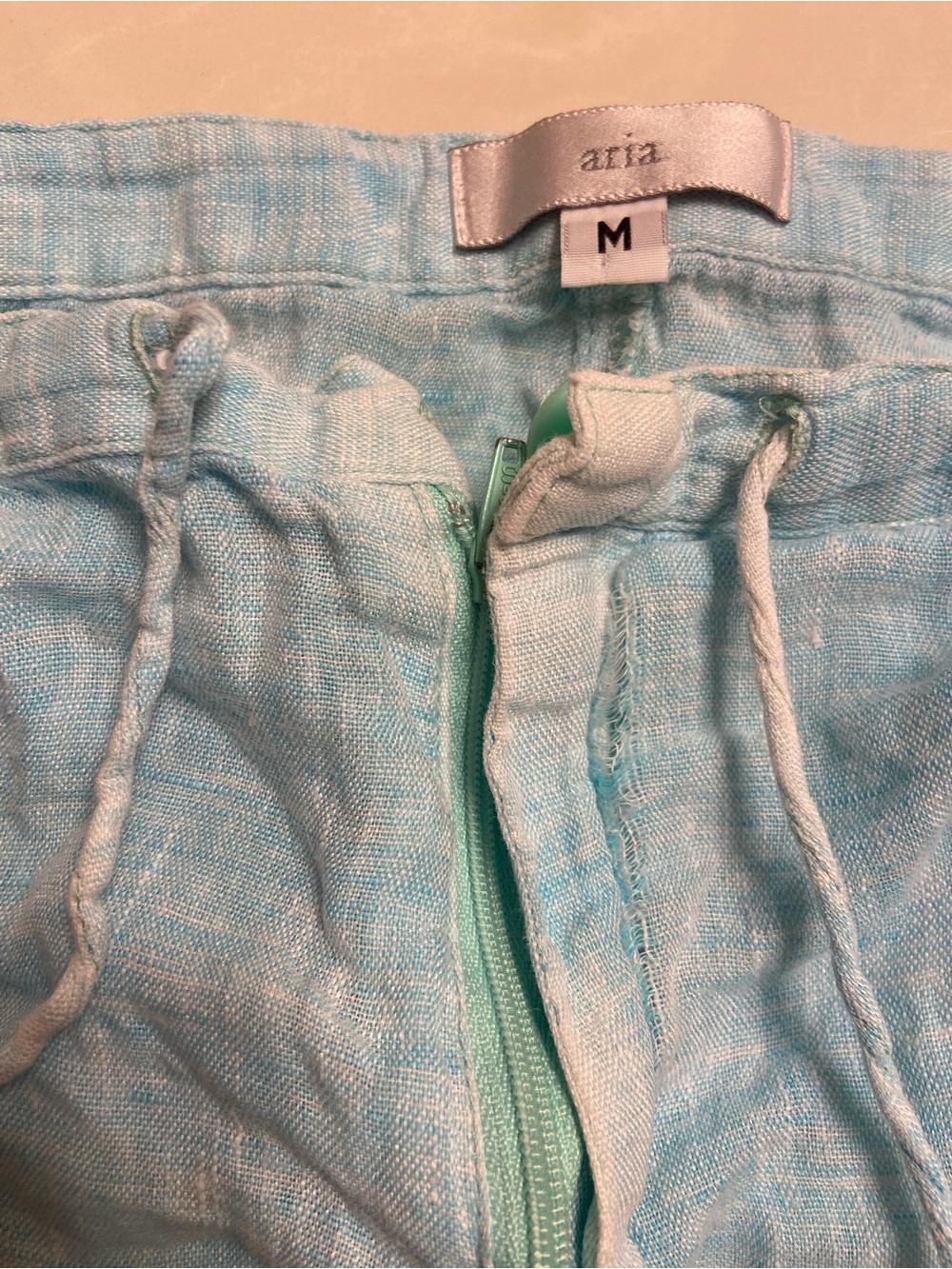 Aria Aqua Tie-Dye Linen Blend Drawstring Pants Size M Pull-On Beach Resort